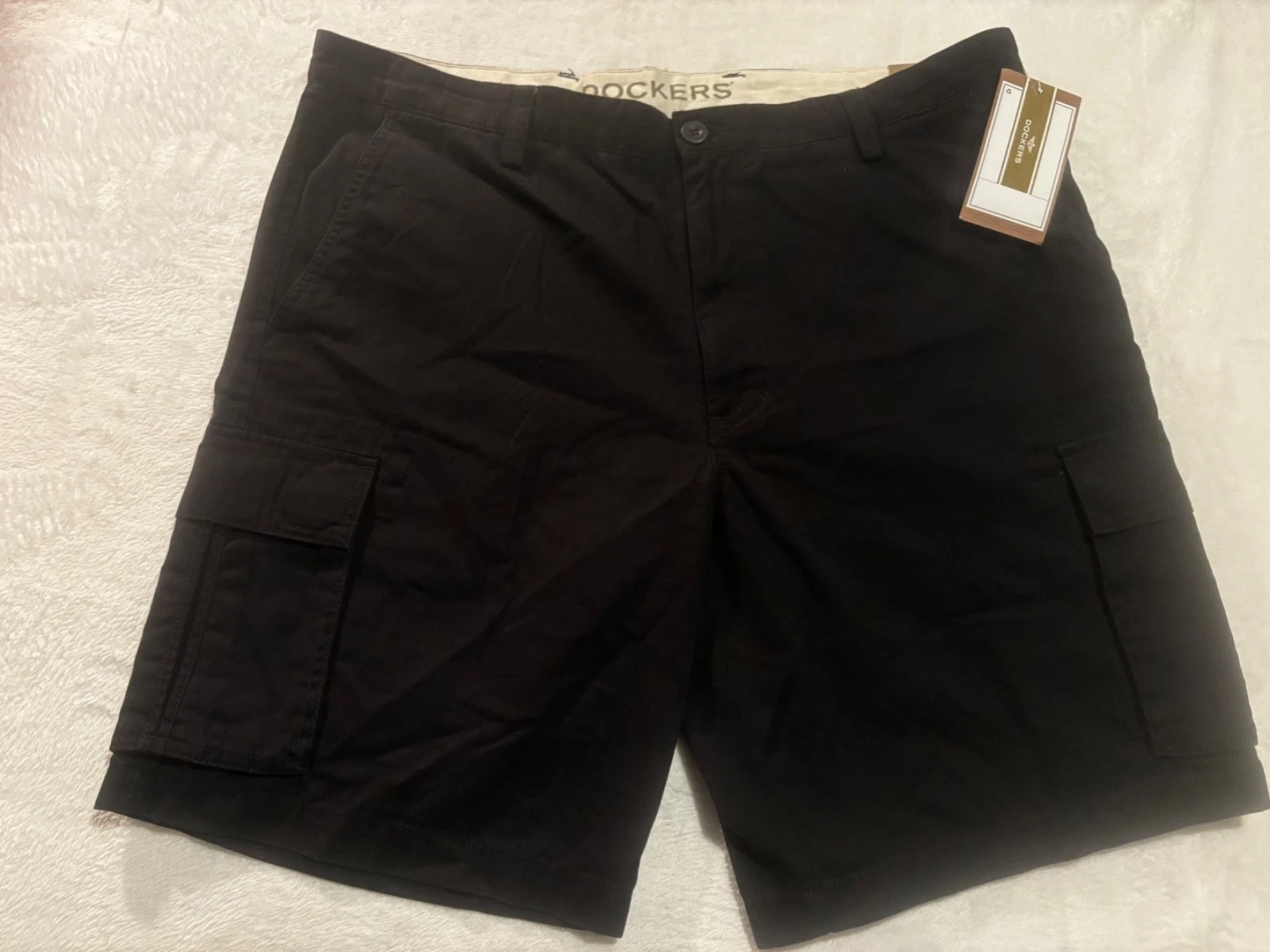 NEW Dockers Cargo Shorts Mens 40 Black Flat Front Relaxed Fit Casual Hiking Fish
