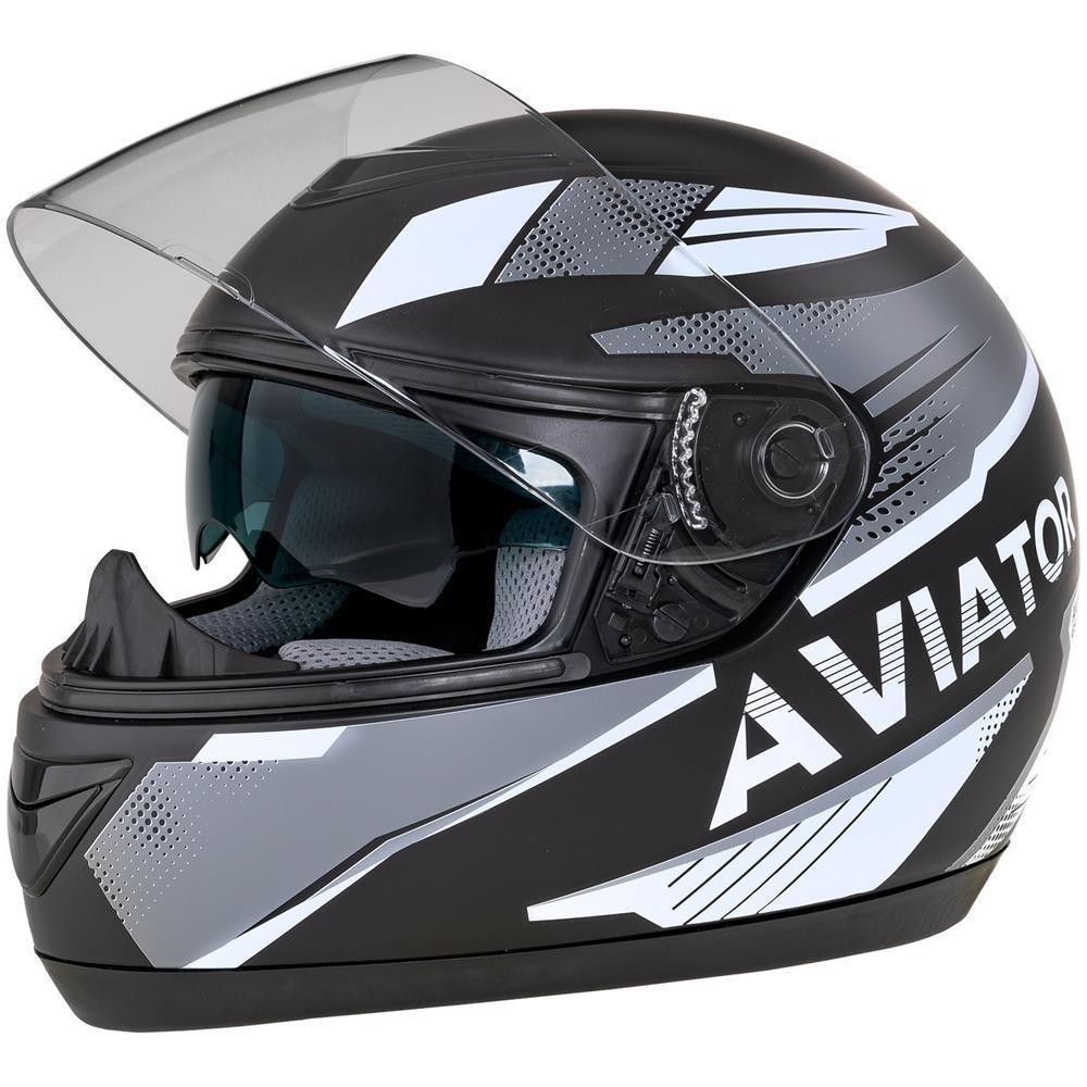 Casco Integral Con Parasol Mate Casco Moto Negro-Blanco-Gris Quad