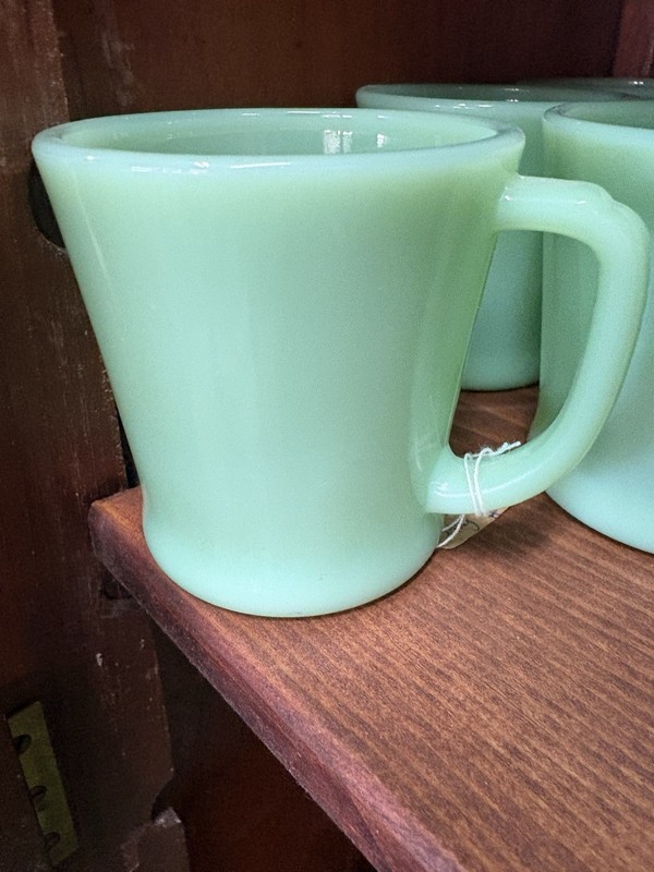 1945-1948 Fire King Jadeite D Handle Mug "FIRE-KING OVEN GLASS"