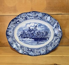 1 Liberty Blue Staffordshire Ironstone 14" Platter Washington Crossing Delaware