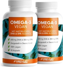 Omega-3 vegan Kapseln 180x - 2000 mg Algenöl pro Tag - hochdosiert mit 600mg 