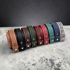 Men's Western Handmade Belt Strap Full Grain Leather No Buckle Snap-on Belt 1.5"