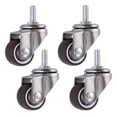 Skelang 4 Pcs 1" Small Swivel Stem Threaded Casters, Mini TPE Mute Caster Wheel