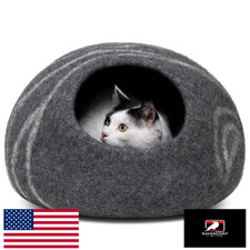 MEOWFIA Large 100 Merino Wool Cat Cave Felt Bed - Dark Grey, Handmade