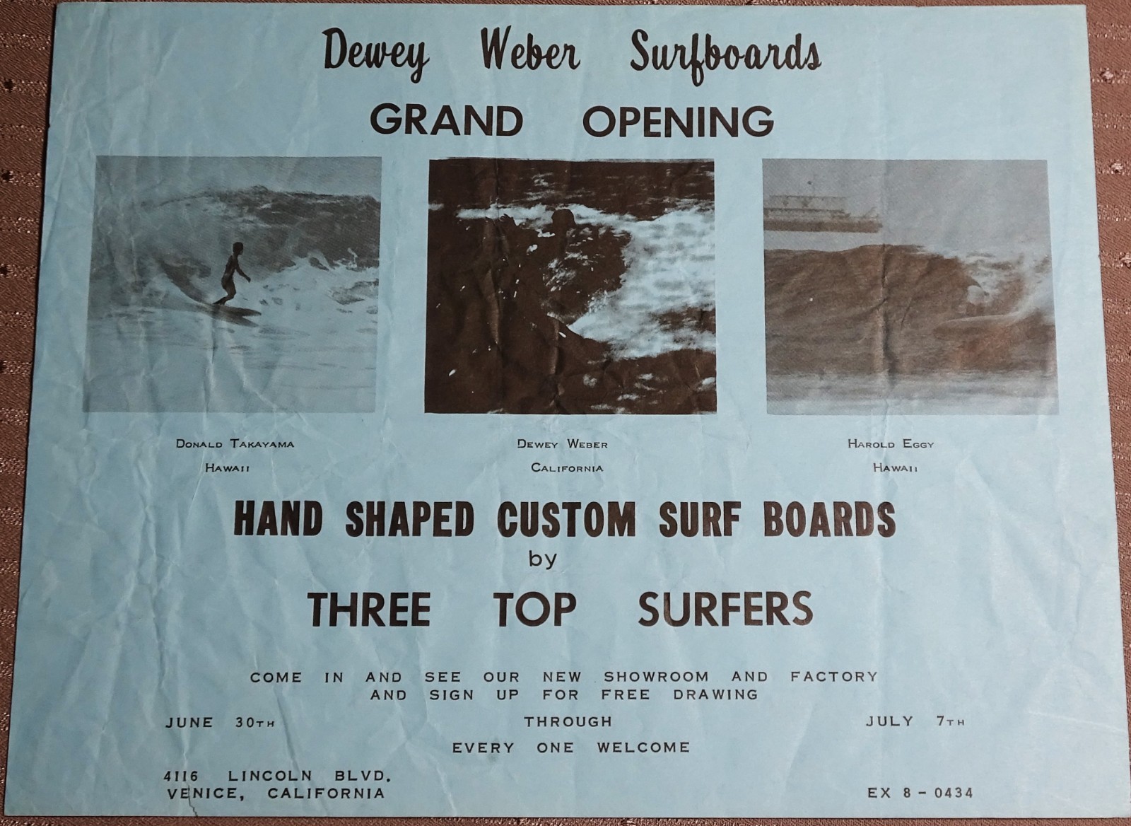 Vintage SURFBOARDS Flyer Handbill  8" x 10" DEWEY WEBER  Venice Beach CA 1960's