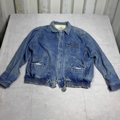 Vintage Brittania Mens Bomber Jacket Blue Denim Full Zip Long Sleeve Outdoor L