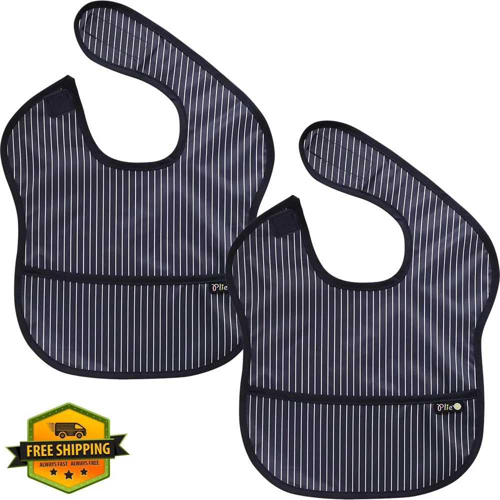 Plie 2pk Bibs Navy Stripe Toddler Food Catcher