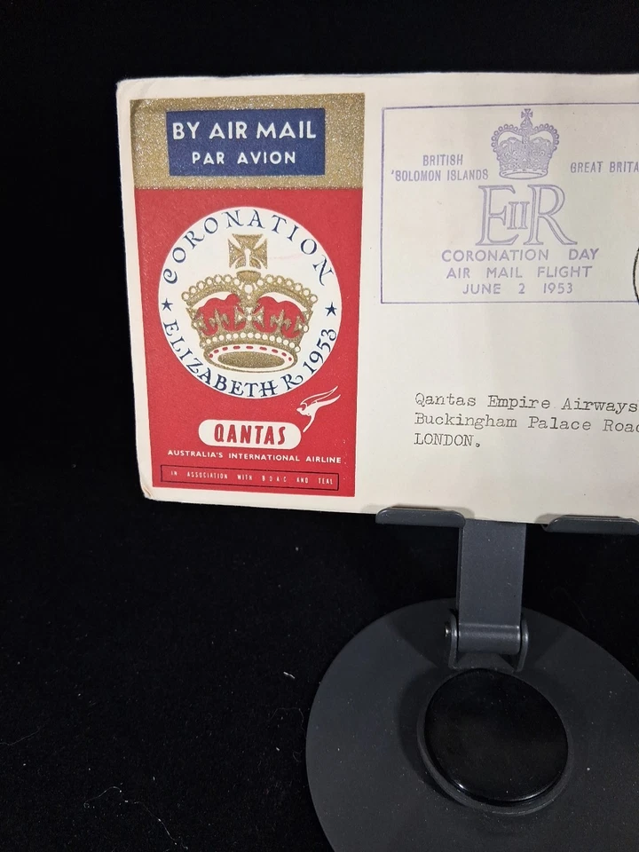 1953 CORONATION OF QUEEN ELIZABETH 2ND FDC BRITISH SOLOMON ISLAND QANTAS - Image 2 of 4