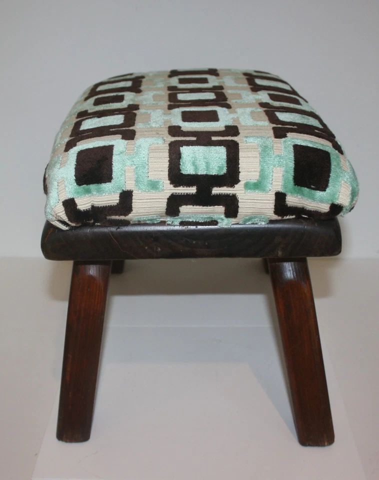 Mid Century Solid Wood Footstool Seat Retro Print - Image 3 of 4