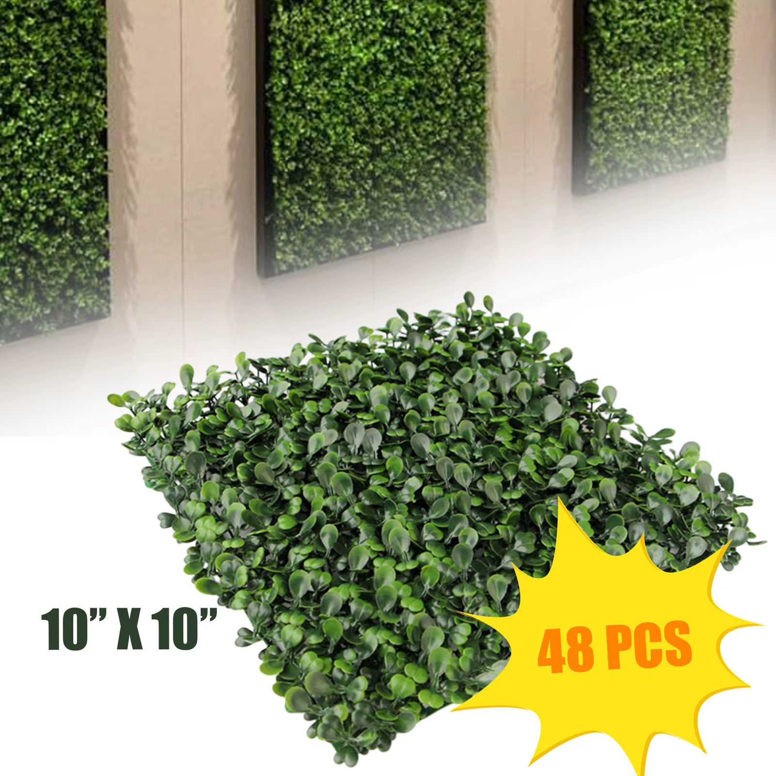 48X Artificial Boxwood Hedges 10X10In PE Plant Flower Wall for Yard, Garden, Ind