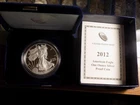 AMERICAN SILVER EAGLE 2012 PROOF 1 TROY OZ WITH BOX AND COA
