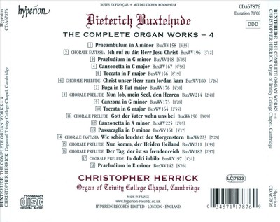 DIETRICH BUXTEHUDE: THE COMPLETE ORGAN WORKS, VOL. 4 NEW CD