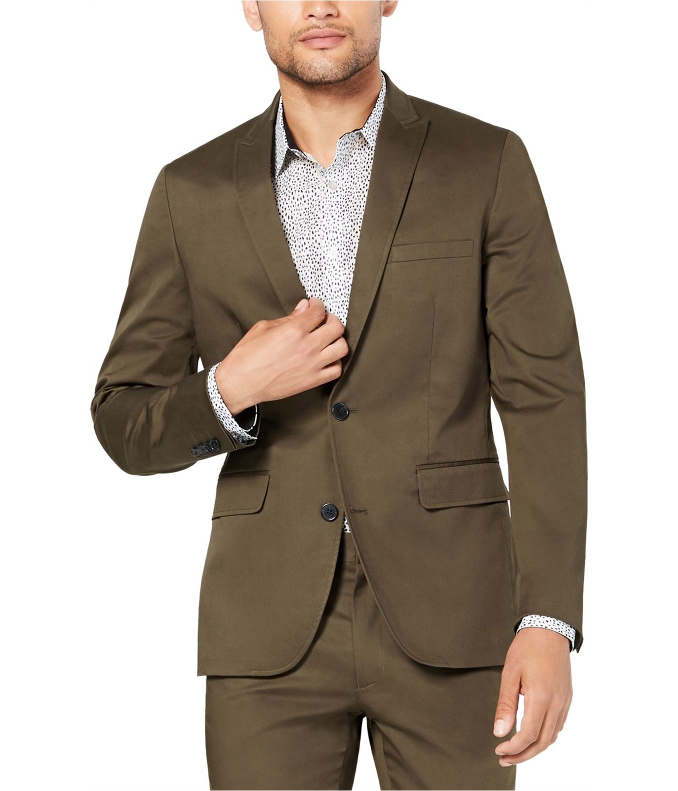 INC Mens Stretch Twill Two Button Blazer Jacket Green XX-Large 11390₽