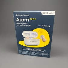 Audien Hearing Atom Pro 2 Rechargeable OTC Hearing Aids  UV Cleaning New