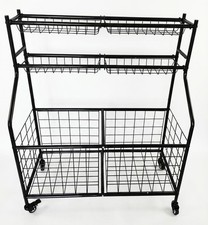 Sports Gear Organizer Rolling Ball Storage Cart Wheels Bat Rack Garage Black 36"
