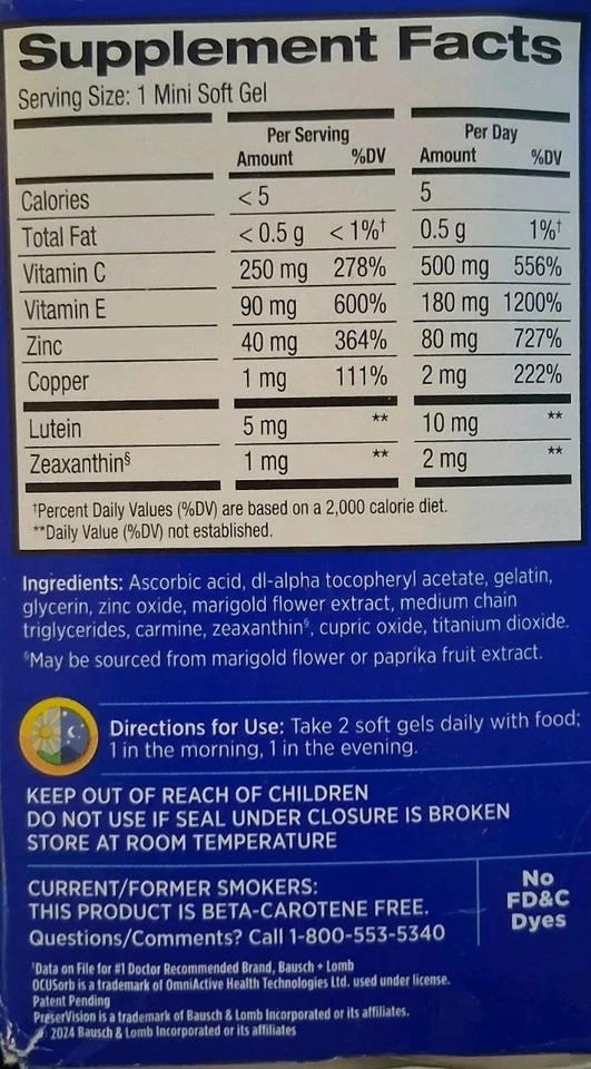 Lote de 3 botellas de PreserVision AREDS 2 Bausch+Lomb 120 cápsulas blandas vitamina para ojos 12/26 Foto 2 de 4