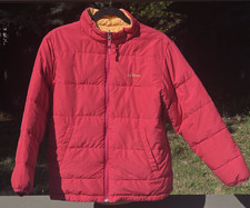 LL Bean Reversible Puffer Jacket Youth Large 14-16, Goose Down Coral Pink  Gold