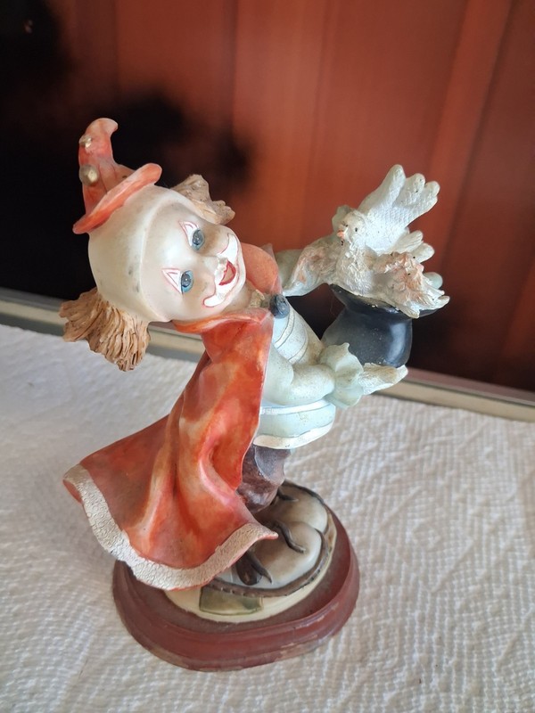 Ceramic Circus Clown Figurine Holding Rabbit Multicolor Decorative Sculpture