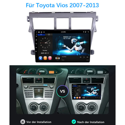 Für Toyota Vios 2007-2013 Stereo Android14 Car Radio GPS Carplay Multimedia WIFI