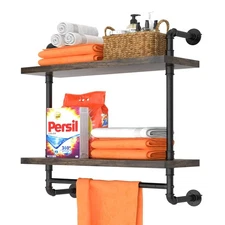24inch Industrial Pipe Shelving Bathroom Shelves Wall Mounted with Towel bar,...