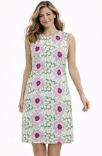 Talbots 10P PETITE Linen-Cotton Embroidered Dress Pink Green Floral White EUC