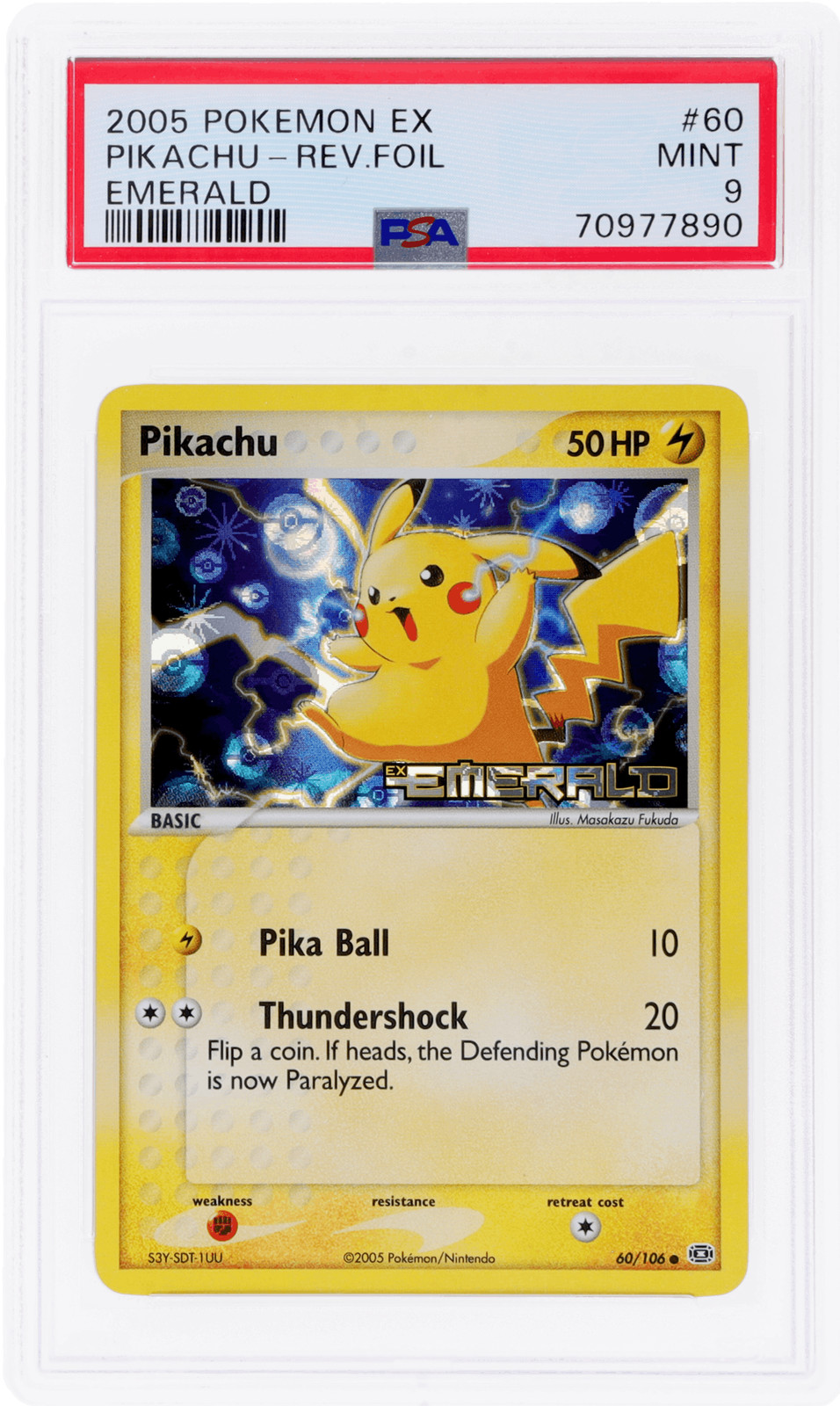 2005 Pokemon Ex Emerald Pikachu Reverse Foil #60 PSA 9