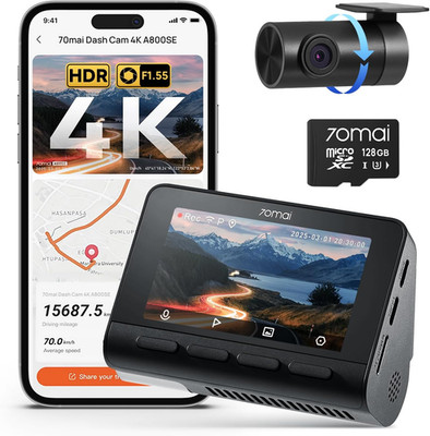 70Mai A800SE Dashcam Auto Vorne Hinten 4K HDR 2160P+1080P Mit 128GB SD Karte, Du
