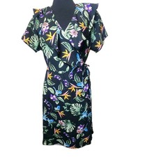NEW Toxik3 Tropical Floral Wrap Dress M Black Resort Vacation Beach Cruise Flowy