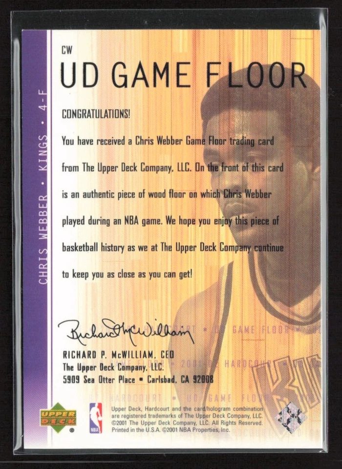 2001-02 Upper Deck Hardcourt #CW Chris Webber UD Game Floor - Image 2 of 2