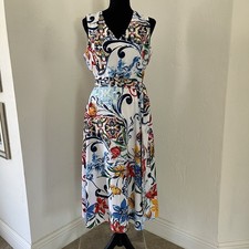 Tahari Crepe Dress Sleeveless Colorful Abstract Floral Bright Artsy 6P Blue Red