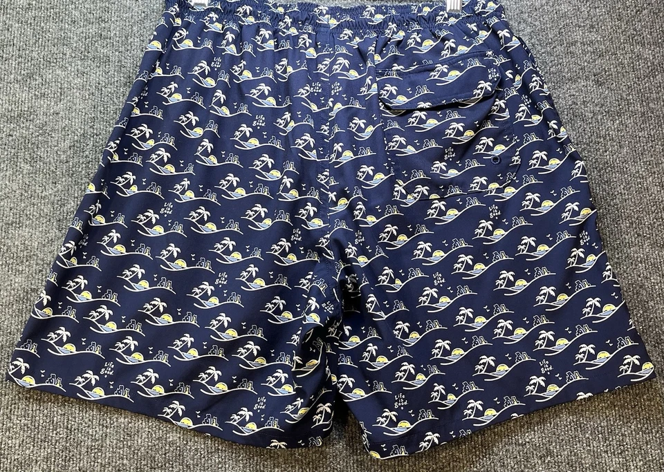 Life is Good Swim Trunks Men’s Large Navy Palm Tree Print Lined Board Shorts Foto 2 de 4