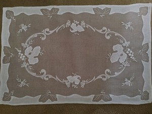 9pc VINTAGE MADEIRA SHELL PINK LINEN & ORGANDY HAND EMBROIDERY PLACEMAT& Runner 