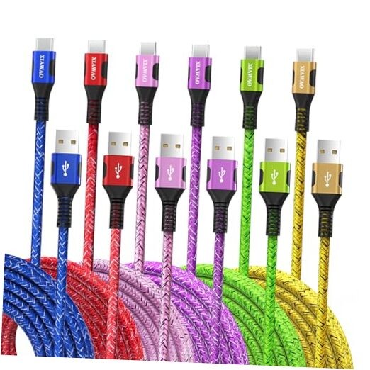 XIAWAO 6-Pack USB to USB C Cable Set in 6 Colors - 10ft & 6ft Lengths  