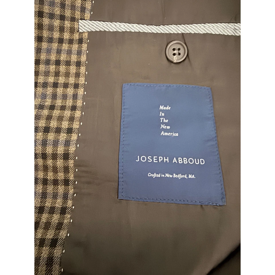 Jaqueta esportiva Joseph Abboud masculina 46L marrom azul xadrez lã feita nos EUA - Imagem 4 de 4