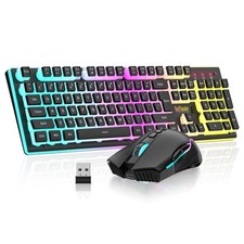 K10 Wireless Gaming Keyboard and Mouse Combo, RGB Backlit Rechargeable 3800mAh B