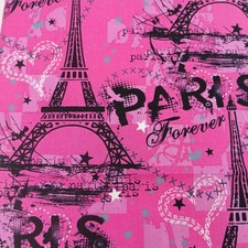 1 1/2 yds Pink Paris Eiffel Tower Print Brother Sister Craft Sewing Fabric 42"