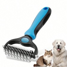 Pet Grooming Brush Dog Cat Undercoat Rake Double Sided Deshedding Tool Blue