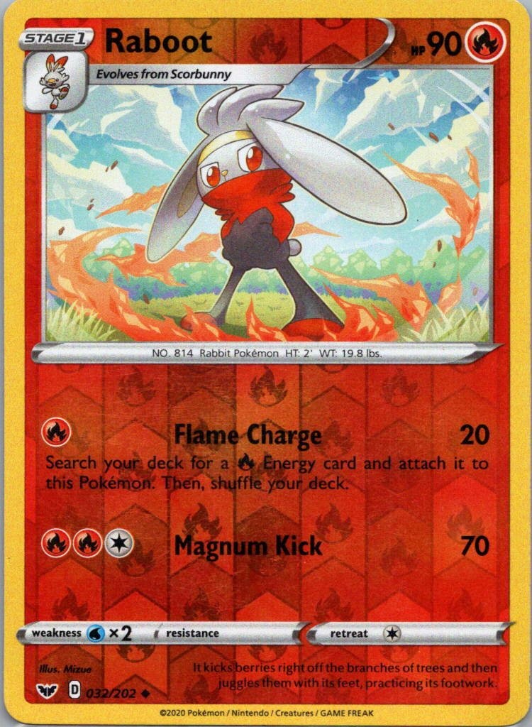 Pokemon TCG Raboot 32/202 Sword Shield Rev Holo NM