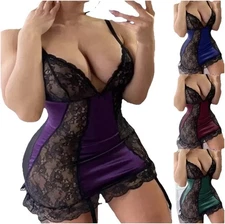 Lingerie Mini Dress Garters Underwear Bodysuit Ladies Babydoll Nightwear Set