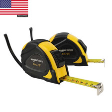 Self-Locking Tape Measure, 25Ft 8-Meters , Accurate Dual Scale Inch/Metric, MID