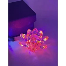 Vintage Crystal Lotus Flower Pink Decoration Paperweight Centerpiece ~Glows~ NOS