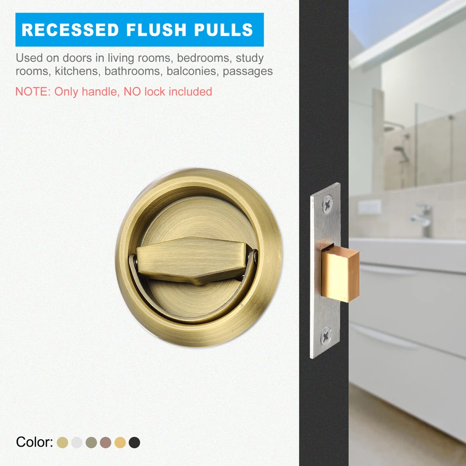 2件装嵌入式门把手圆形冲洗拉嵌入式隐藏银色 — 第 4/4 张图片