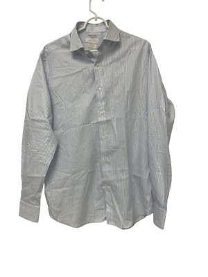 Massimo Dutti Men Dress Shirt EU 42 US 16.5 Blue Pinstripe Easy Iron NWOT