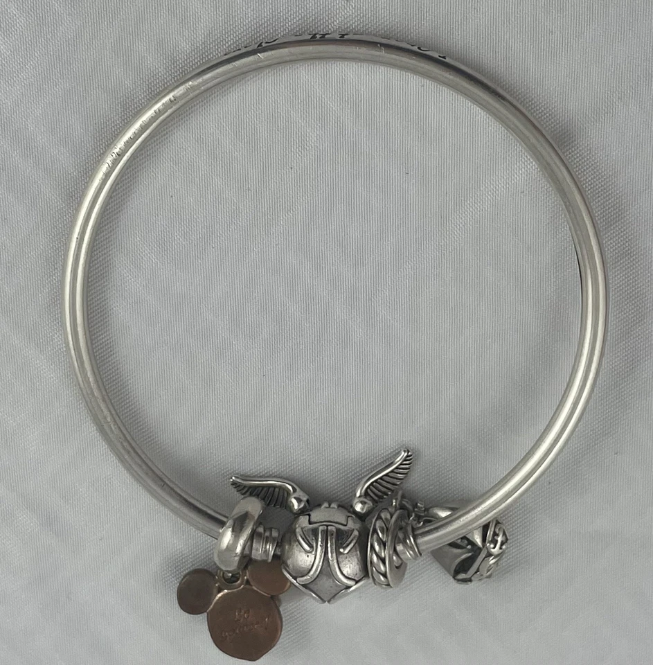 Pandora Ale Authentic Sterling 925 Rare Bangle w/Wings Plus 2 Charms - Image 4 of 4