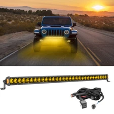 30inch Amber LED Work Light Bar Single Row Spot Flood Offroad RAM 4WD+ DT Wiring