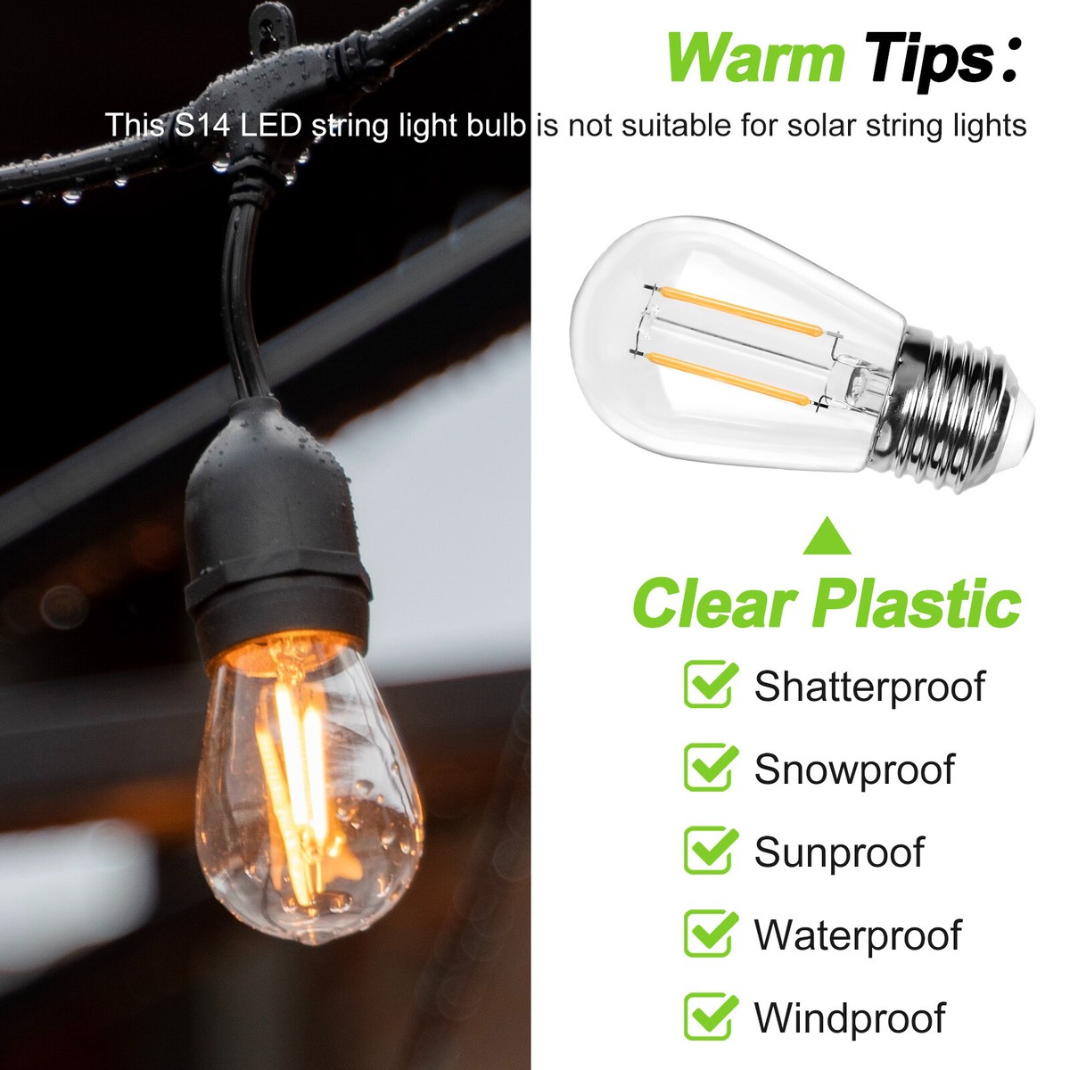 Led String Light Bulb Types E26 Base LED Filament Bulbs 15-Pack S14 LED String Light Bulbs ...