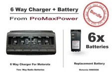 6x Batteries for Motorola HNN9008 w/ Gang 6-Bank Charger for HT750 HT1250 GP338