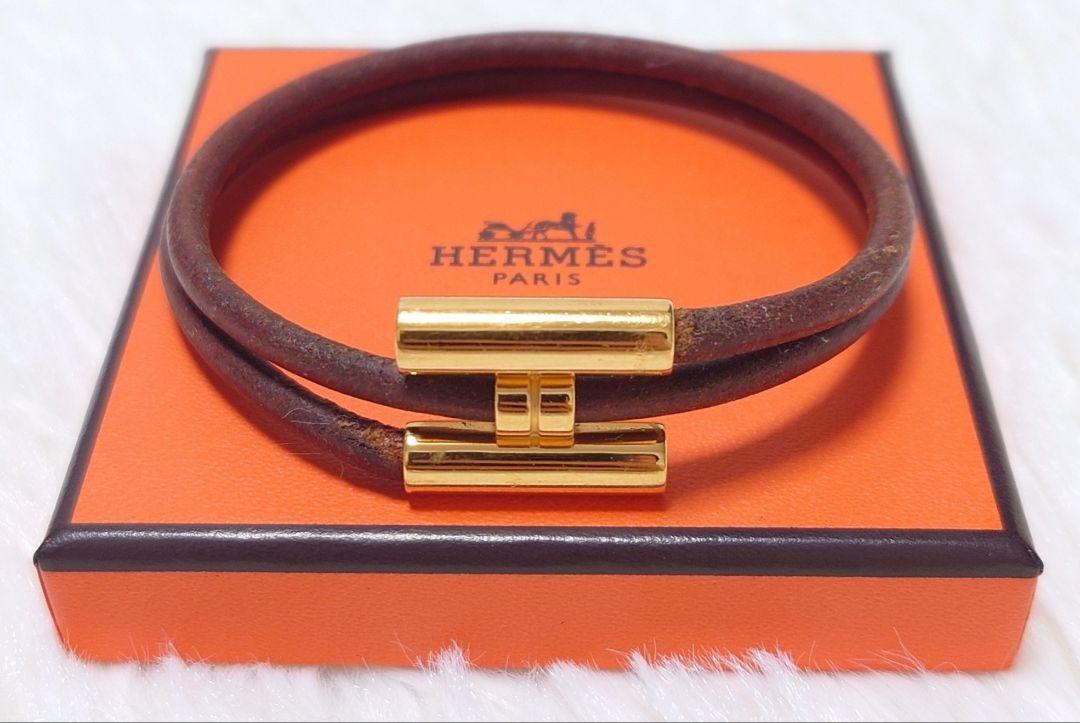 Hermes Tourni Leather Bracelet Brown Japanese Import With Original Box  