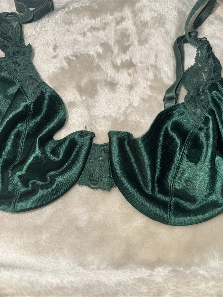 Sujetador de satén cacique vintage 34B verde segunda piel ribete de encaje satinado Y2K raro Foto 3 de 4