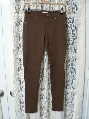 = ASHLEY CLASSICS WOMEN SMALL (25x26.5) BROWN PANTS-7.5'' RISE-SKINNY-STRETCH-EUC